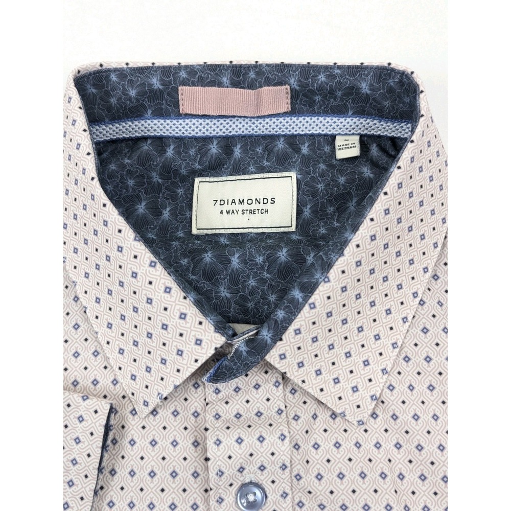 7 Diamonds Shirt Mens Medium 4 Way Stretch Pink Blue Algorithm Short Sleeve - Picture 4 of 10